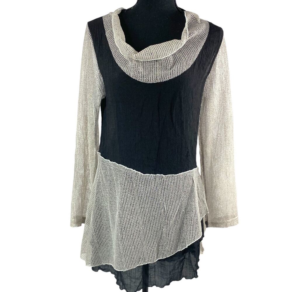Lilly by Firmiana black and gray lagenlook tunic net cowlneck polyester SZ med